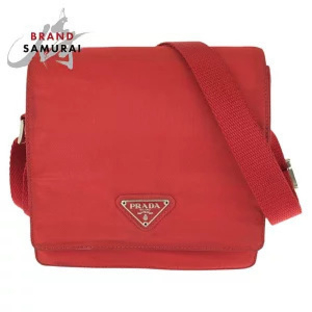 Prada Tessuto triangular plate red shoulder bag pochette